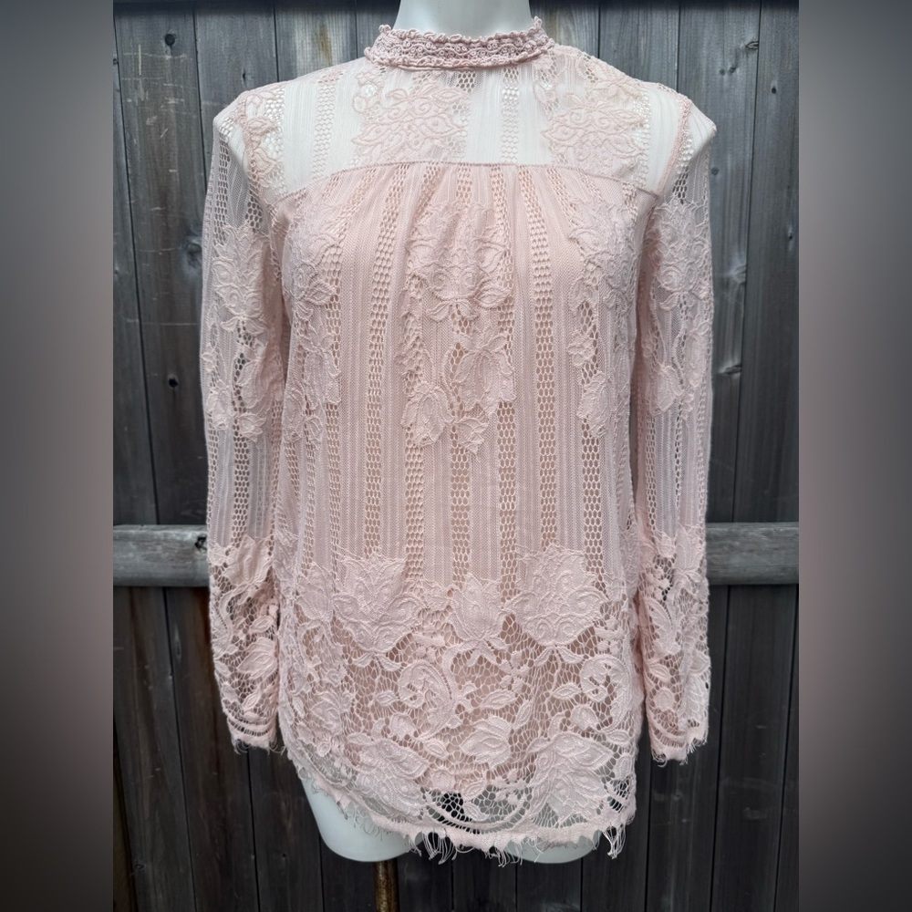 Ultra Rose Long Sleeve Blush Pink Lace Top